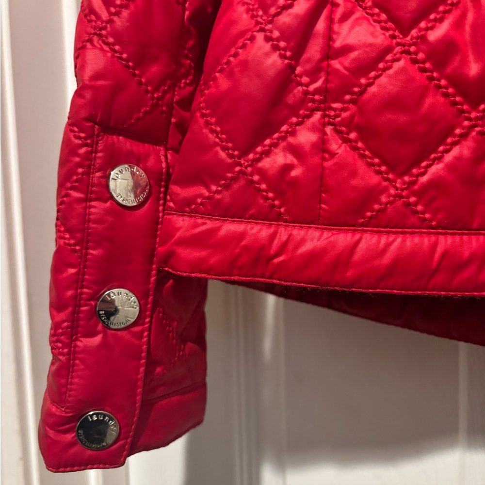 Laundry by Shelli Segal Red Quilted Jacket Leopard Lined Size Small - Picture 5 of 11